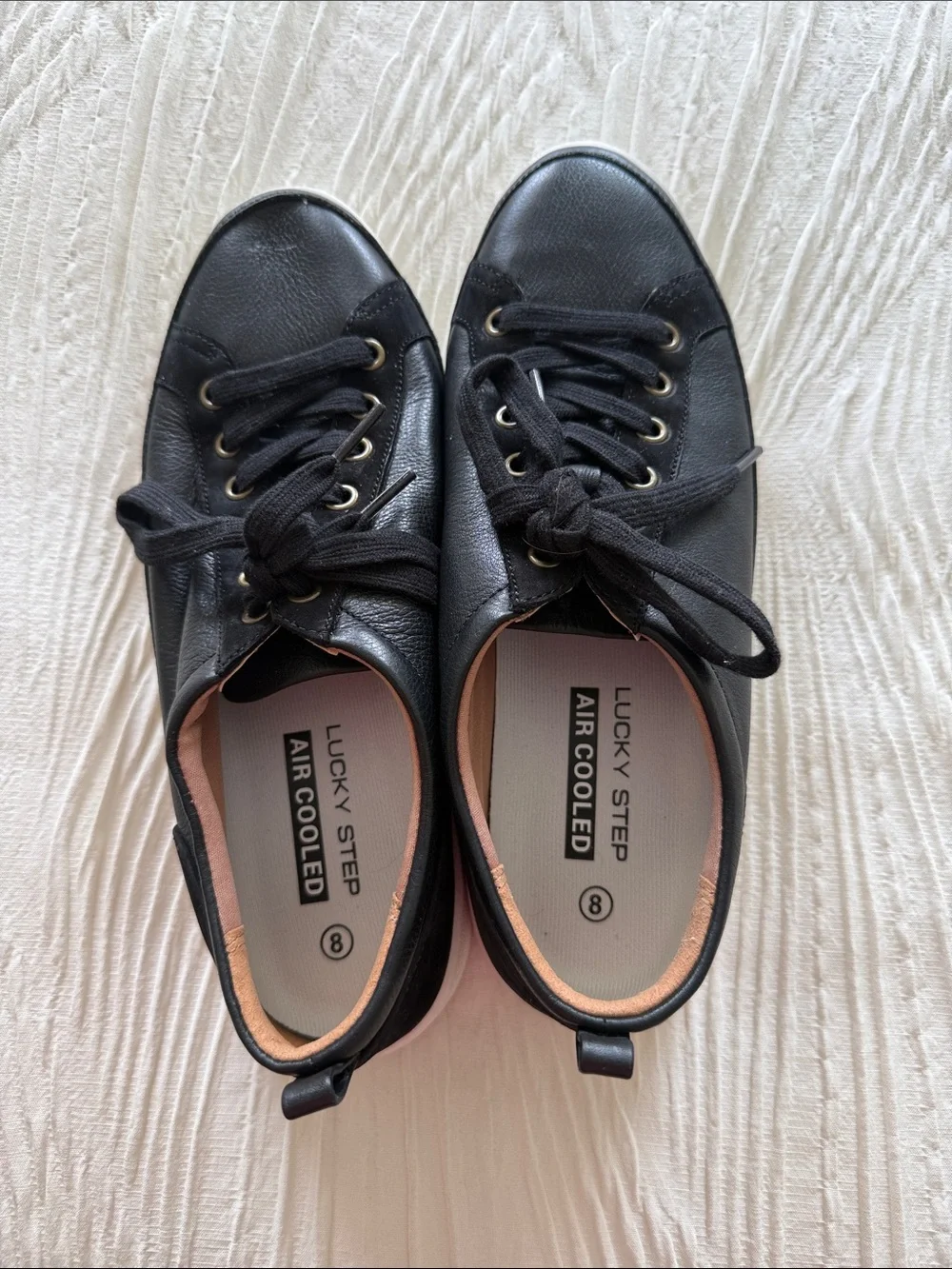 Vionic Black Leather Lace-Up Sneakers with Gold Eyelets